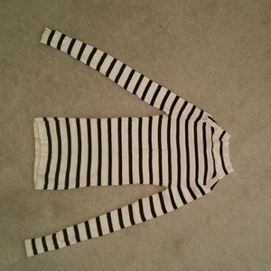 Striped black white, stretchy polo neck sweatshirt